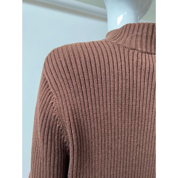 Evan-Picone Suede Blocked Cardigan Sweater M Brown Cotton and Leather - Picture 14 of 15